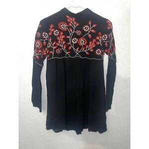 GOODNIGHT Macaroon Embroidered Shirt Dress Tunic Top Small Womens Long sleeve (N